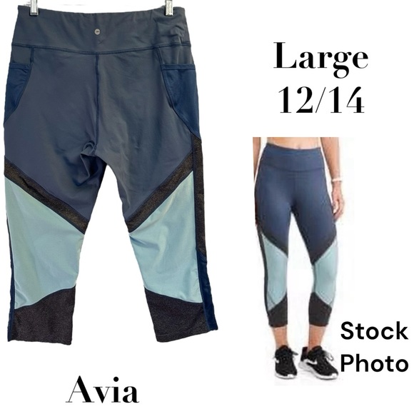 Avia Active Colorblock Performance Capri Leggings Large 12/14 Exercise Pants - Picture 1 of 16